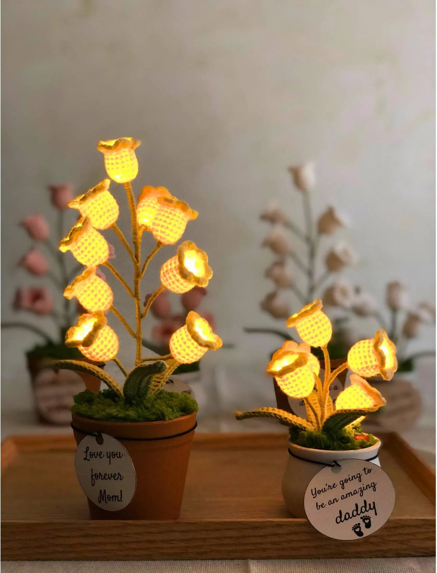 Crochet Lily of the Valley Night Light,Handmade Knitted Flower Lamp,Potted Plant, Tiny Home Decor, Birthday Gift for Her, Mom Gift