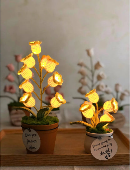 Crochet Lily of the Valley Night Light,Handmade Knitted Flower Lamp,Potted Plant, Tiny Home Decor, Birthday Gift for Her, Mom Gift