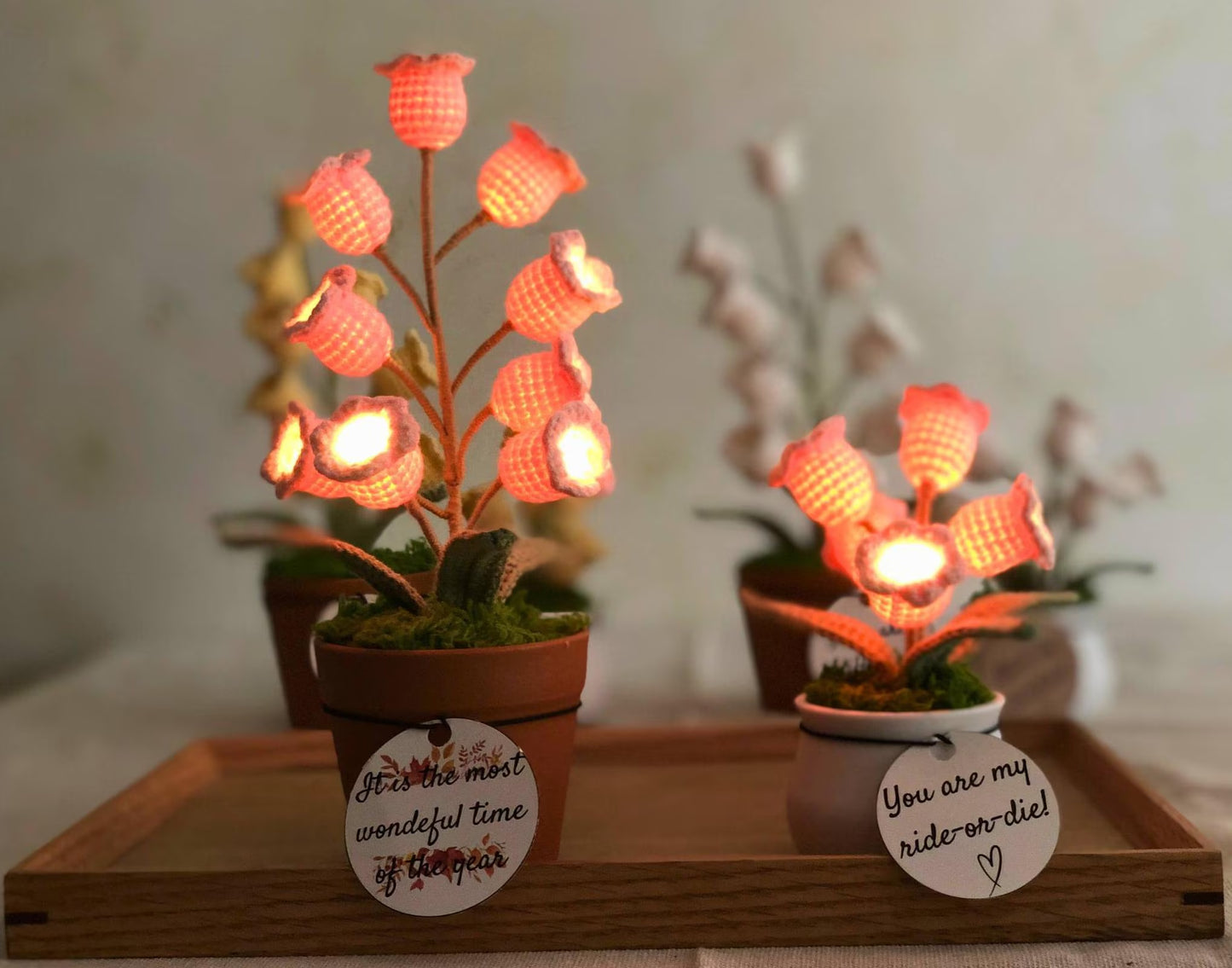 Crochet Lily of the Valley Night Light,Handmade Knitted Flower Lamp,Potted Plant, Tiny Home Decor, Birthday Gift for Her, Mom Gift