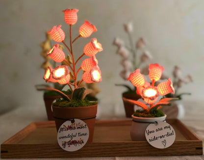 Crochet Lily of the Valley Night Light,Handmade Knitted Flower Lamp,Potted Plant, Tiny Home Decor, Birthday Gift for Her, Mom Gift