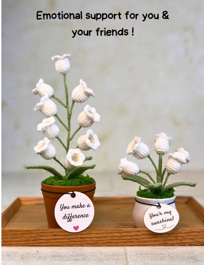 Crochet Lily of the Valley Night Light,Handmade Knitted Flower Lamp,Potted Plant, Tiny Home Decor, Birthday Gift for Her, Mom Gift